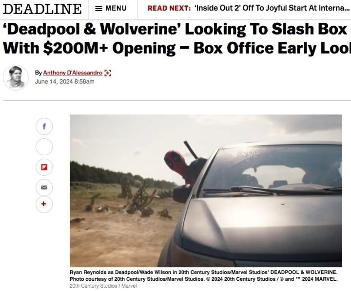 多家媒体预测《死侍3》北美首周票房将突破2亿美元，将成为漫威电影的救星-1