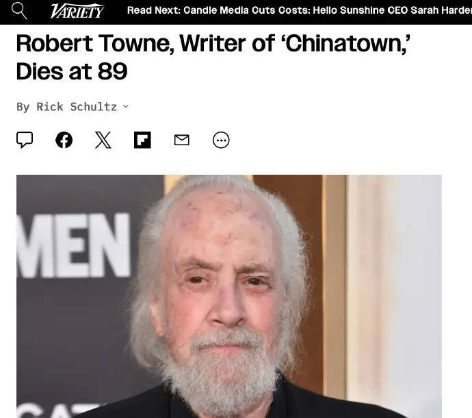 编剧罗伯特·汤逝世，享年89岁，曾凭《唐人街》获得奥斯卡奖-1