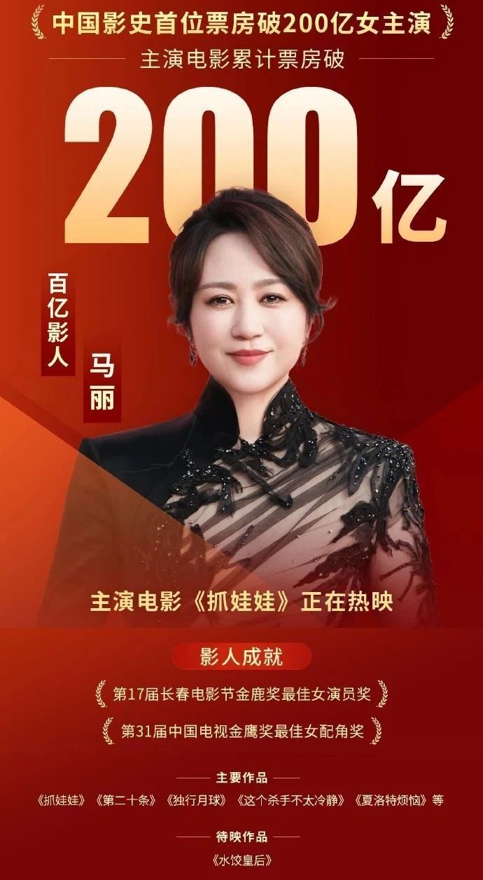 马丽42岁再创新纪录，成为中国影史首位票房破200亿的女主演，再次惊艳观众-1